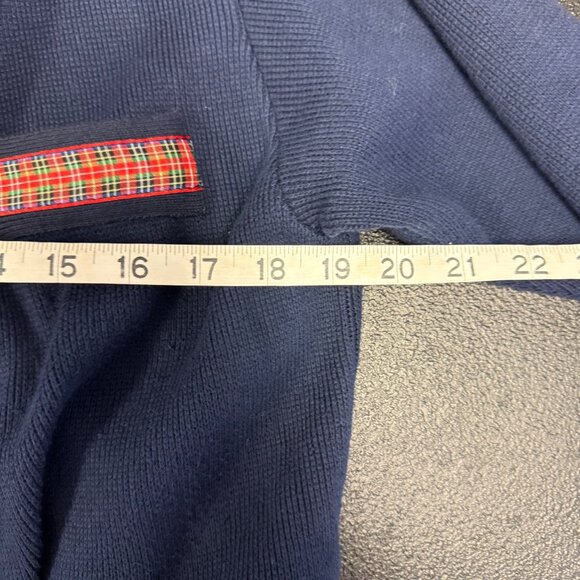 VTG Talbots Womens Navy Cardigan Sweater Red Plaid Trim Sz Medium Academia USA - Picture 3 of 8